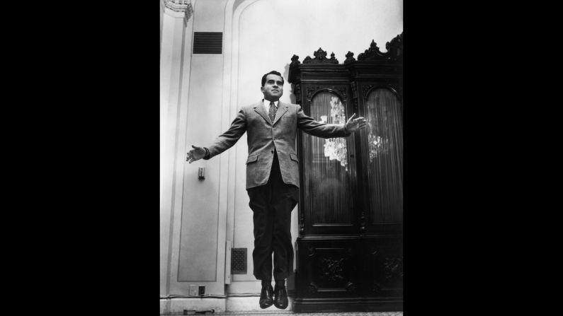 Richard Nixon was not known for being physically nimble, but the politician -- who was vice president at the time of Halsman's 1959 photo -- gamely takes a bounce at New York's Hotel Pierre.