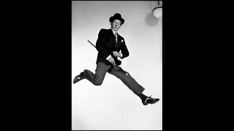 Danny Kaye, best known for the film "The Court Jester," was a triple threat: He could sing, dance and act. His comic timing is evident in Halsman's picture. Kaye appears to be a mid-century stockbroker who has been surprised in mid-rush.