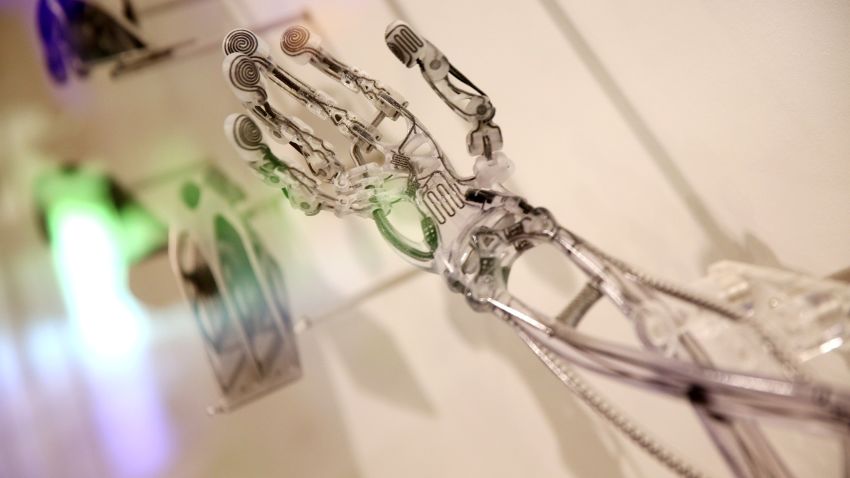 LONDON, ENGLAND - OCTOBER 08:  A 3D printed prosthetic arm is displayed in the exhibition '3D: printing the future' in the Science Museum on October 8, 2013 in London, England. The exhibition, which opens to the public tomorrow, features over 600 3D printed objects ranging from: replacement organs, artworks, aircraft parts and a handgun.   (Photo by Oli Scarff/Getty Images)