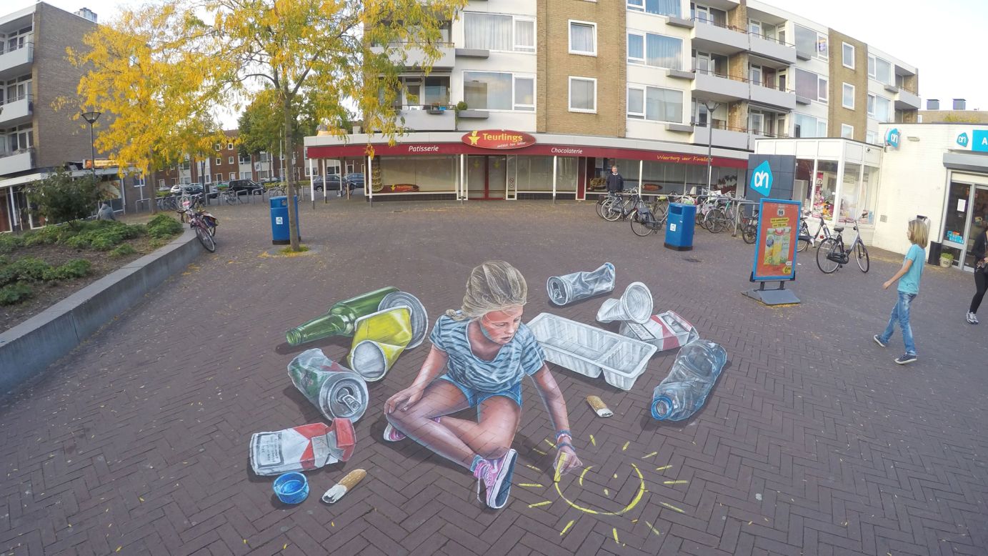 Dutch artist Leon Keer has created incredible 3-D illustrations on streets around the world. This piece in Breda was commissioned by the local council to raise awareness about littering.