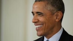 President Barack Obama smiles during a news conference at the White House on October 2, 2015.