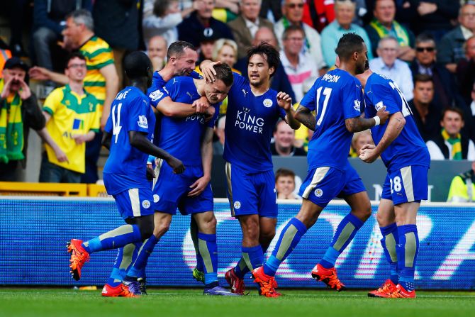 Leicester rose to fourth, with Jamie Vardy, third from left, scoring a penalty in the Foxes' 2-1 win over Norwich. 