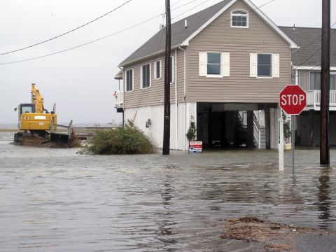 Flooding engulfs a neighborhood in the Strathmere section of Upper Township, New Jersey, on October 2. 