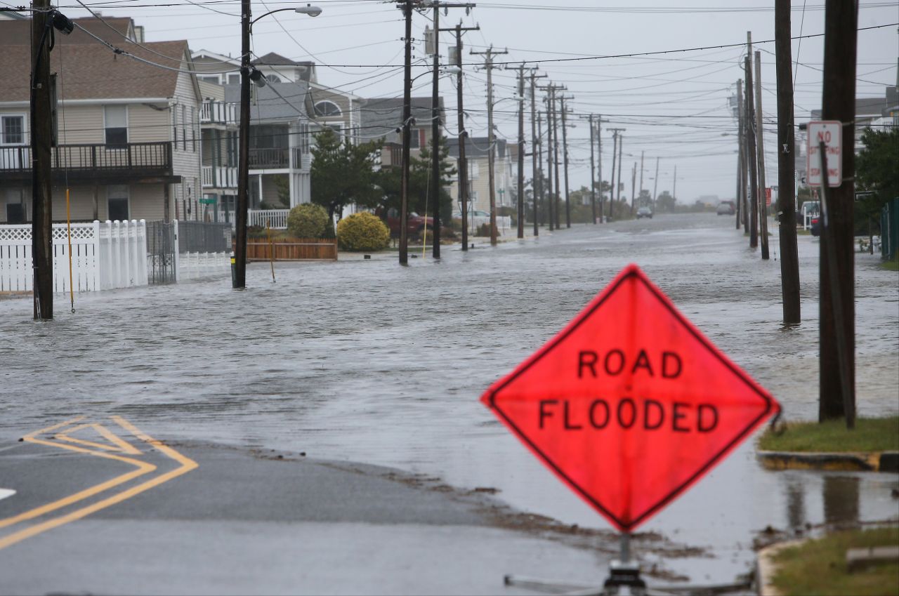 Floodwater rises along Central Avenue in Sea Isle City, New Jersey, on October 2. 
