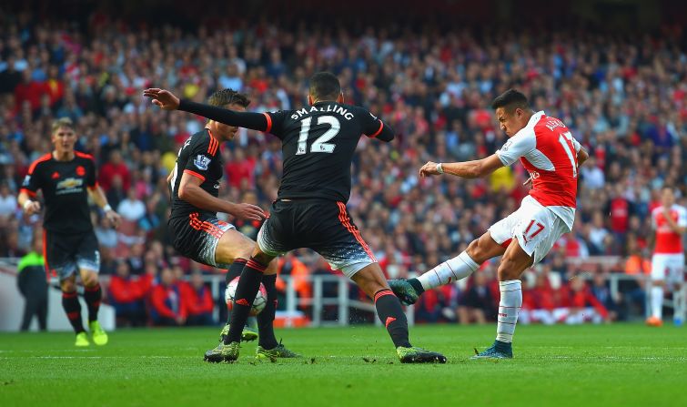 Sanchez blasts home a superb shot for his second and Arsenal's third as the goals flowed in the first half at the Emirates.