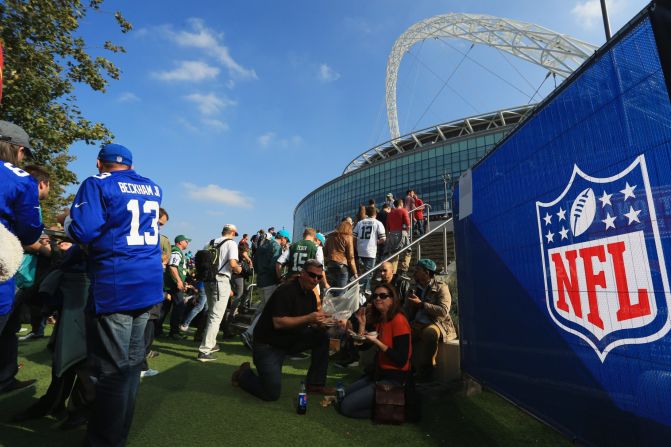 The famous Wembley Stadium in London was dressed up as an NFL venue for the game between the Jets and the Dolphins. 