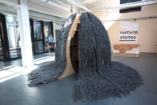 This structure made of recycled rubber strips. It's an experimental shelter suitable for desert climates. It was showcased at the Dubai exhibition during <a href="index.php?page=&url=http%3A%2F%2Fedition.cnn.com%2F2015%2F10%2F05%2Fdesign%2Fbeijing-design-week%2Findex.html" target="_blank">Beijing design week.</a>