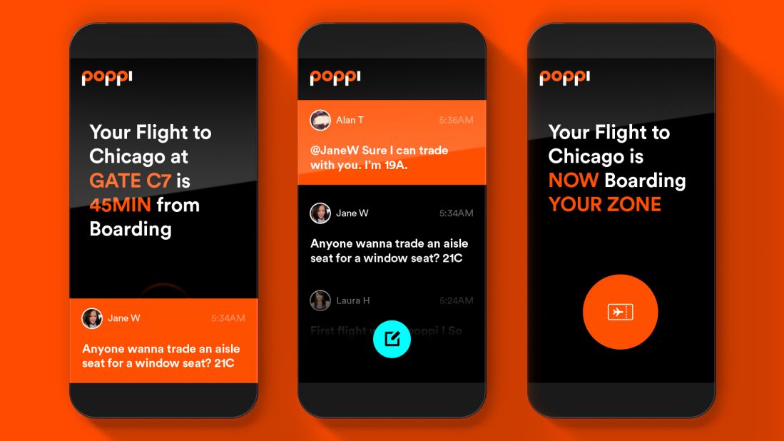 Real time data feed in a Poppi app aims to keep fliers constantly informed about timings and delays, and reduce wasted time for passengers at the terminal. 