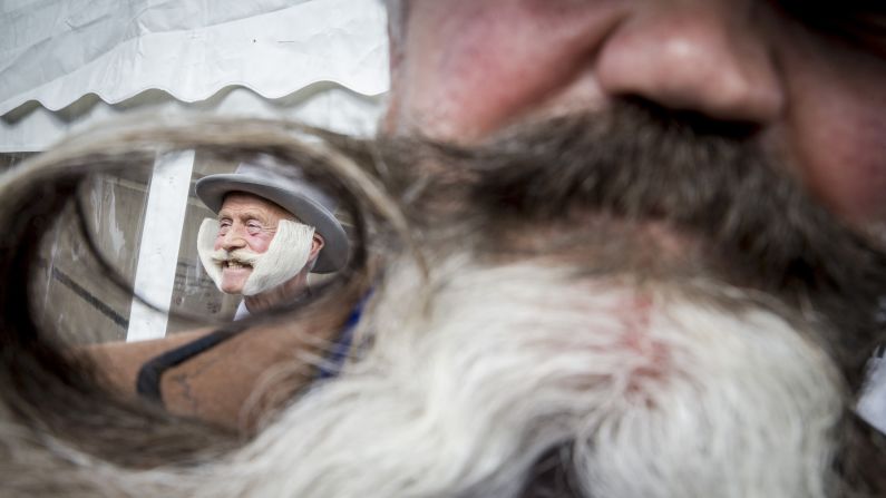 A contestant of the World Beard and Moustache Championships poses for a picture Saturday, October 3, in Leogang, Austria.