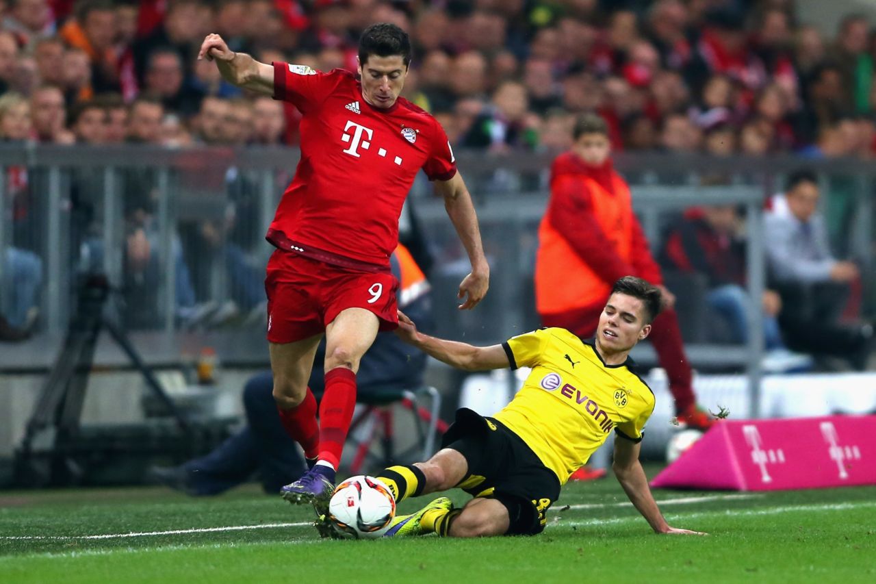 Lewandowski scores twice in Bayern's 5-1 demolition of his former club Borussia Dortmund to take his tally to 12 in as many days. Nine of those came in three league games as Bayern went seven points clear at the top of the Bundesliga. He joined Gerd Muller and Christian Muller as the only players to have netted 12 goals in eight league games.
