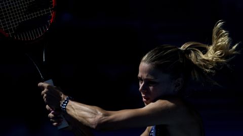 Camila Giorgi returns a shot Saturday, October 3, while playing in the China Open in Beijing.