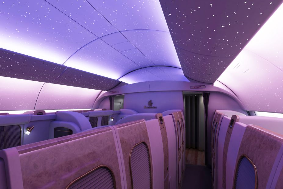 For Emirates Airlines the company created interiors with high ceilings that host LED lights that emulate the night sky as it appears in Dubai.