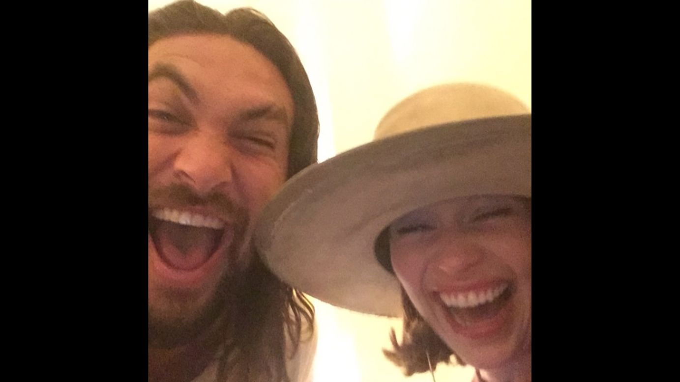 "Game of Thrones" co-stars Jason Momoa and Emilia Clarke take a selfie on Friday, October 2. "My khalessi," <a href="https://instagram.com/p/8W09F_vHK-/" target="_blank" target="_blank">Momoa said,</a> referring to Clarke's character on the show. "What a woman."