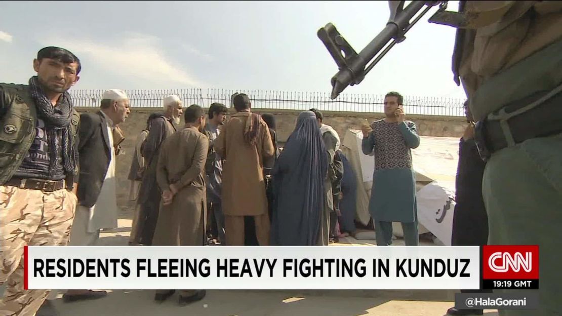 Residents flee Kunduz in October 2015.
