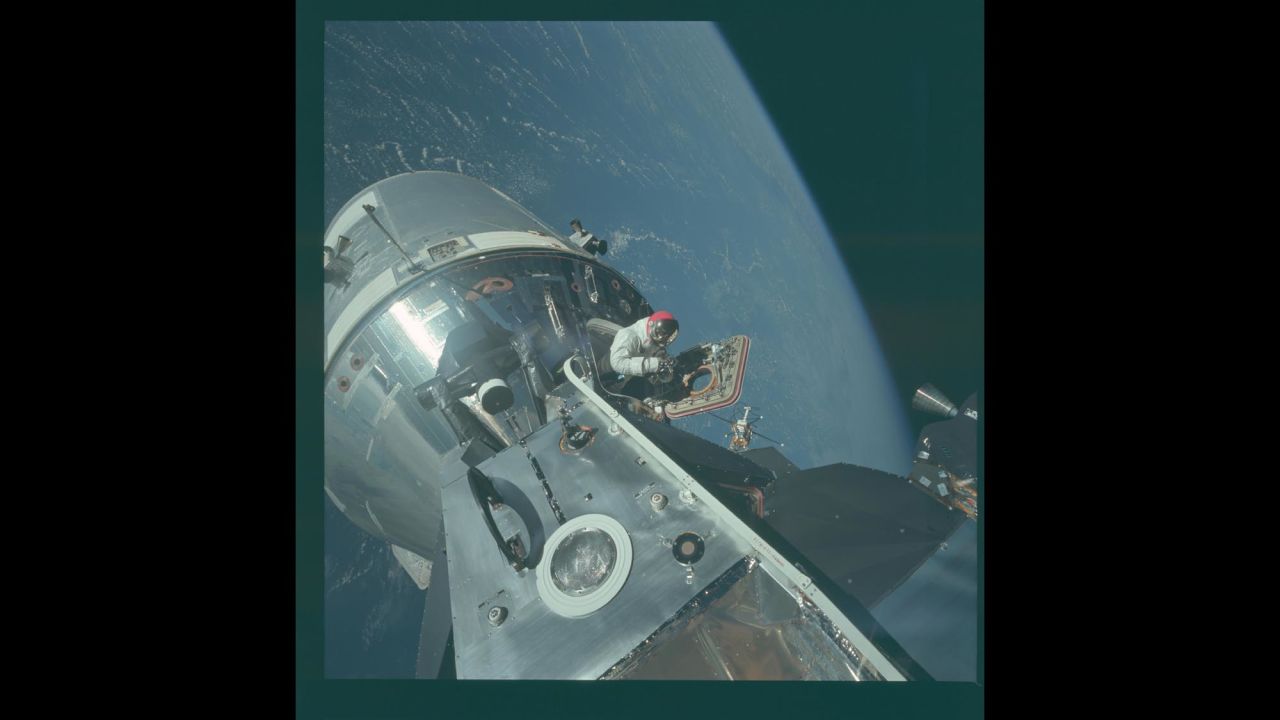 With Earth in the background, NASA astronaut David Scott works in space during the Apollo 9 mission in March 1969. On July 20, 1969, Apollo 11 was the first manned mission to land on the moon. Here's a look at a few images from each Apollo mission.  