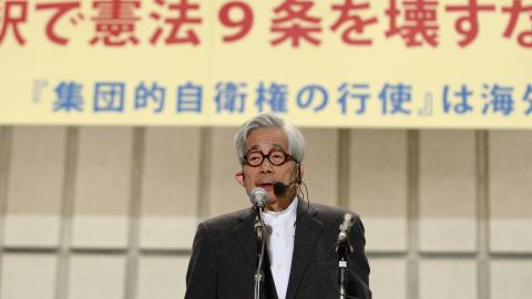 Japanese writer Kenzaburo Oe, part of the Article 9 Association, addresses a peace rally last year in Tokyo.