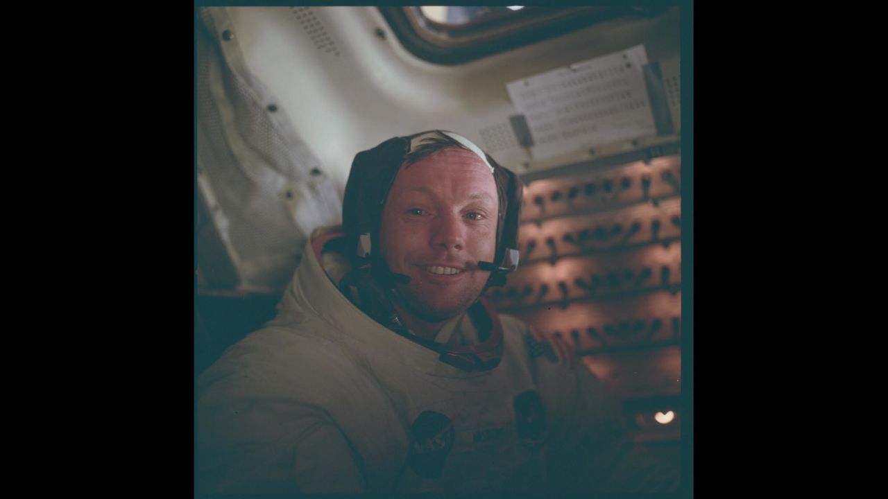 Apollo 11 commander Neil Armstrong is photographed inside the lunar module after he and Buzz Aldrin walked on the moon's surface on July 20, 1969.
