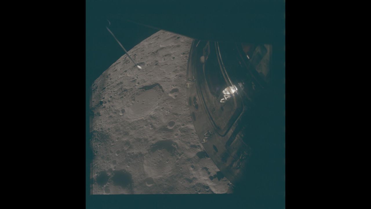 This shot of the moon's surface was taken aboard Apollo 13, which famously had to abort its landing and return to Earth after an explosion threatened the crew.