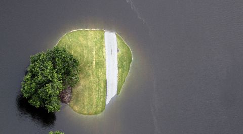 This aerial photo shows flooding around Aberdeen Country Club in Longs, South Carolina, on Tuesday, October 6. South Carolina experienced record rainfall amounts over the weekend, forcing hundreds of evacuations and rescues.