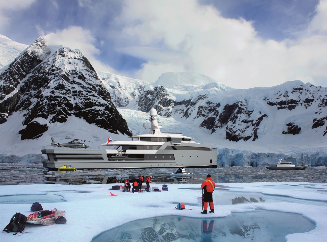 "People like to do new things, and one of those is to visit new places and do expeditions," Caminada says. "A younger generation of superyacht owners, or potential owners, want to do things like go in a helicopter or go skiing, or look at marvelous wildlife. But until now, superyachts have not been capable of doing that. This is the first boat of its kind."