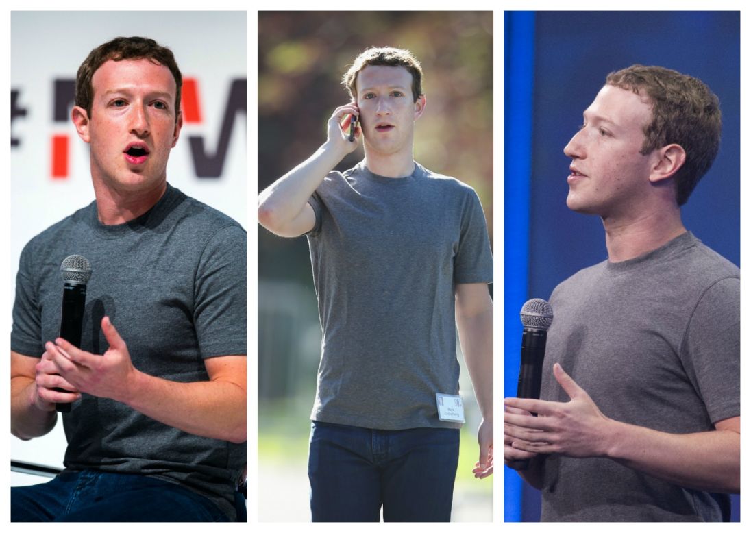 Mark Zuckerberg sports a signature gray T-shirt. He told the audience of a public Q&A in 2014: "I really want to clear my life to make it so that I have to make as few decisions as possible about anything except how to best serve the community."