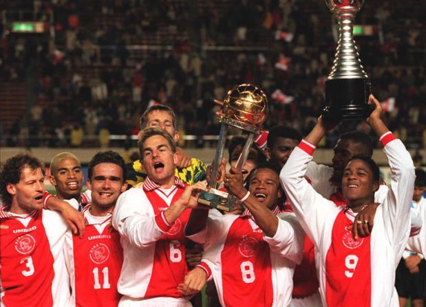 The team Van der Sar played in won European club football's biggest prize -- the Champions League -- under Louis Van Gaal two decades ago. A 1-0 win over AC Milan was rich reward for a youthful team playing an exciting brand of attacking football. The average age of the team which took to the field in Vienna was 23. Patrick Kluivert (right) scored the decisive goal.