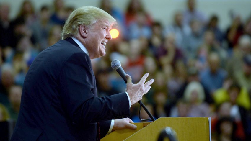 Republican Presidential candidate Donald Trump speaks during a town hall event at Keene High School September 30, 2015 in Keene, New Hampshire.