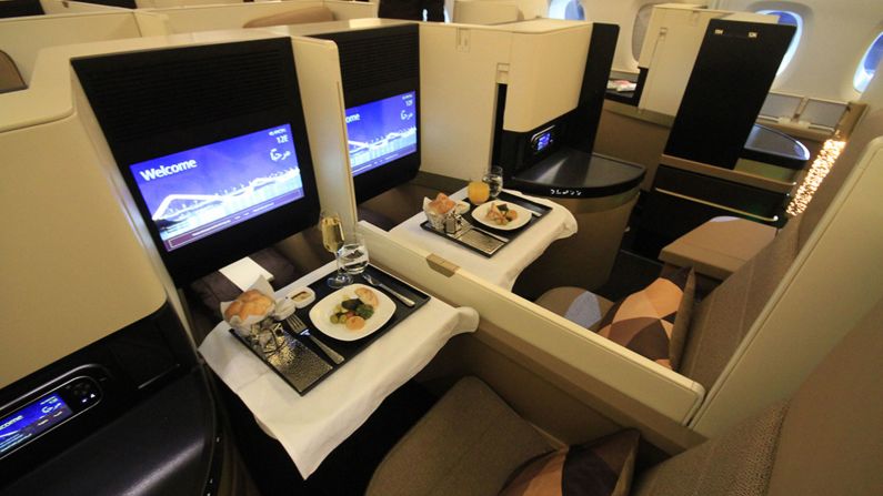AirlineRatings.com says: "Its new business product for the A380 and 787 raises the bar for the rest of the industry. Business class passengers can avail themselves of a lobby lounge on the top deck of the A380. Service levels are excellent and the menu outstanding."