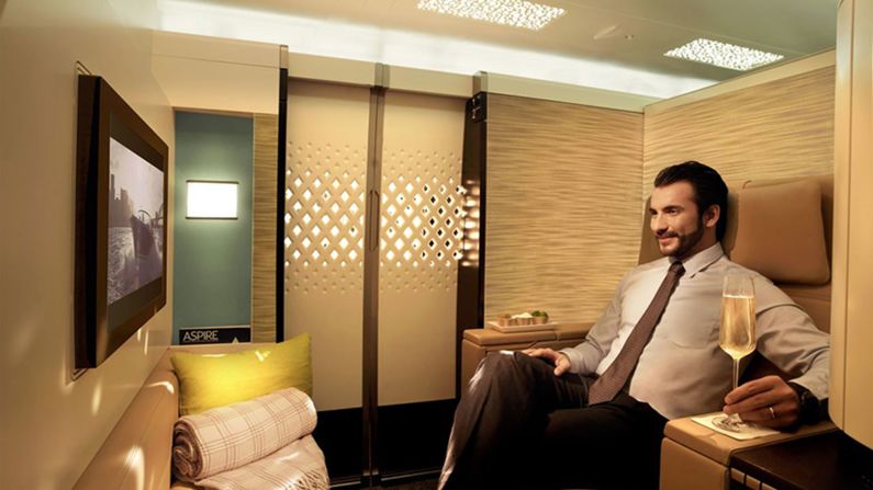 AirlineRatings.com says: "Last year Etihad reinvented its premium cabins initially for its long haul A380s and 787s and will upgrade its 777s. Its first class on its flagship A380 is quite simply in a class of its own with space, space and more space. The airline also added a lobby lounge for both first and business class. First class passengers can also use a dedicated shower."