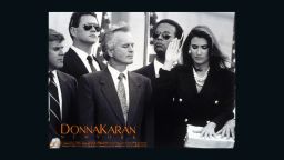 Donna Karan 'In Women We Trust' by Peter Lindbergh, 1992
Donna Karan's 8-page 'In Women We Trust' campaign depicted a woman on a campaign trail, being sworn in as president, and sitting in the Oval Office. "I'm not trying to elevate women at the expense of men, but to say that a woman could go for it," Karan explained at the time. In a world that is still yet to see a female president, her message of equal opportunity was a challenge to the patriarchy that still holds weight decades after its publication.