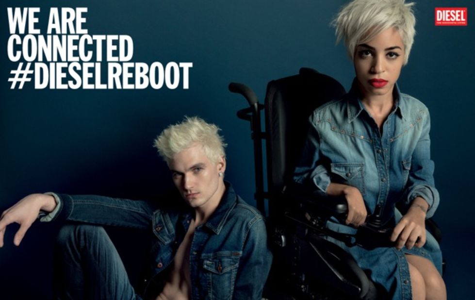 Positioning Jillian Mercado in her wheelchair alongside fellow model James Astronaut for Diesel's SS14 campaign offered disability the kind of visibility that it rarely experiences in fashion. Nicola Formichetti, the creative director of the brand, said: "Using her in a campaign is a global brand saying, this girl is as cool as the boy who she's sitting next to. It's about glorifying a normal thing, showing the reality of where we live, and it can be very powerful."