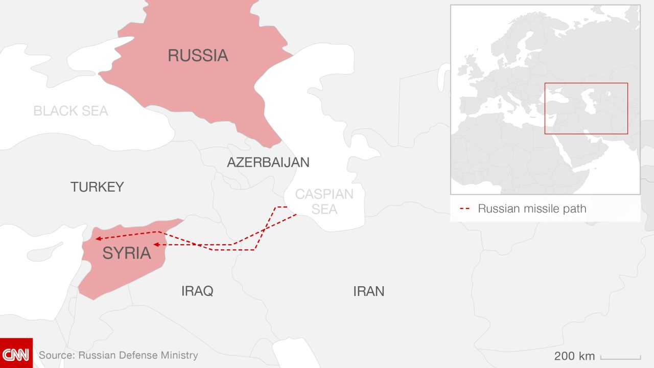 Russia says it launched missiles at Syrian targets from the Caspian Sea. 