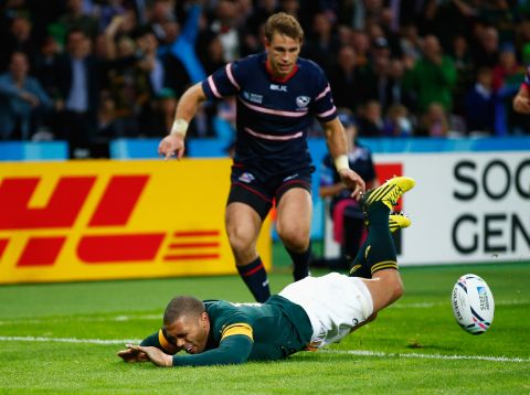 The 32-year-old could have surpassed Jonah Lomu's record of 15 overall in the 68th minute, but spilled the ball after he was over the American tryline.