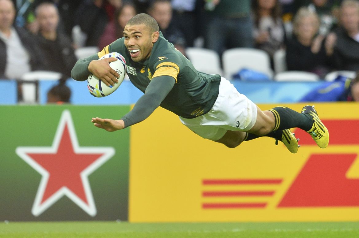 The Springboks had led 14-0 at halftime, with a penalty try and center Damien de Allende's first international five-pointer, but Habana's first soon after the interval (pictured) opened the floodgates at London's Olympic Park.