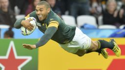 South Africa's wing Bryan Habana scores his team's third try during a Pool B match of the 2015 Rugby World Cup between South Africa and USA at the Olympic Stadium, east London, on October 7, 2015.  AFP PHOTO / GLYN KIRK

RESTRICTED TO EDITORIAL USE, NO USE IN LIVE MATCH TRACKING SERVICES, TO BE USED AS NON-SEQUENTIAL STILLS        (Photo credit should read GLYN KIRK/AFP/Getty Images)