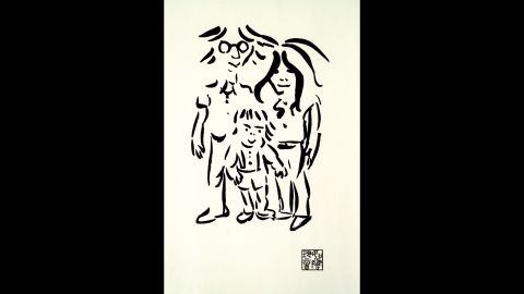 Though he will always remain best known as a musician, John Lennon never tried to hide his fondness for the visual arts. He'd attended art college in Liverpool, after all, and he made sketches and caricatures at every opportunity. This 1977 work, "Imagine Peace," captures him as a  contented family man with wife Yoko Ono and son Sean.