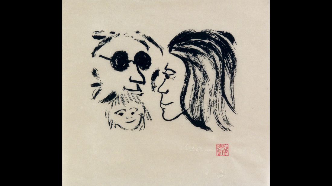After Sean was born in 1975, Lennon became a househusband, doting on his young son. "I've attended every meal, and how he sleeps, and the fact he swims like a fish because I took him to the ocean," he said. "I'm proud of all those things." This 1978 work is called "Family of Peace."