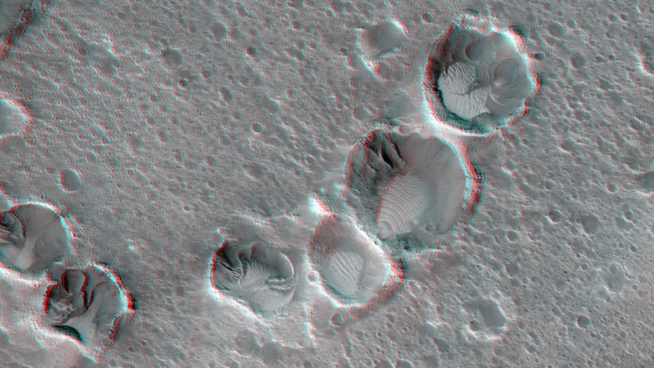 Weir sent HiRISE mission managers the exact coordinates of the site he wished to use for his fictional landing base for Watney. This is it. The closeup image shows wind-blown deposits inside eroded craters. HiRISE stands for High Resolution Imaging Science Experiment, a camera on NASA's Mars Reconnaissance Orbiter.