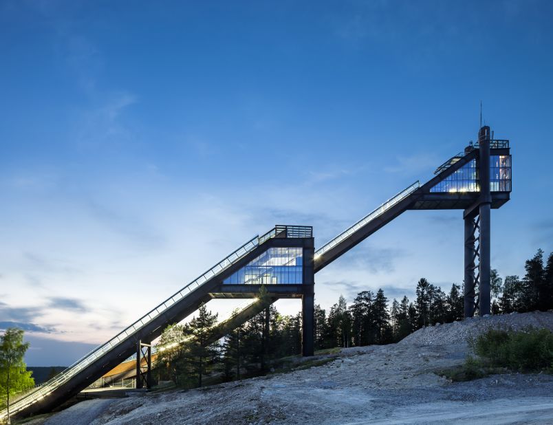 The Lugnet ski jumps in were renovated for the 2015 FIS Alpine World Ski Championships. The jump itself was first built in the 1970s. Sweco Architects modernized the jump to both suit athletic competitions and also function as a tourist attraction during other times of the year. The jump maintains its original silhouette with modern accents -- glass, concrete and galvanized steel. 