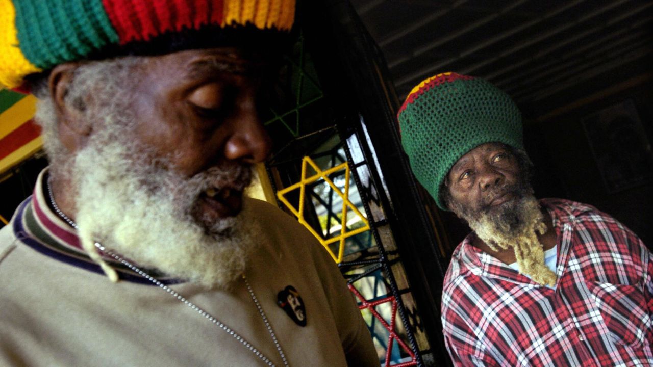 Papa Rocky, head of the Nyabingi Rastafarian Community, Patriarch of the Nyabingi Tabernacle, and Rupert Edwards in Shashamene, 2005.