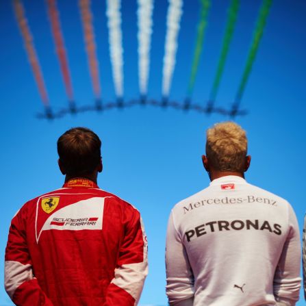 "Lewis is No.1 then you have Sebastian Vettel who is very quick," says Lauda. Vettel and Hamilton are seen here at the Italian Grand Prix, where Hamilton also unveiled his new peroxide blond locks.