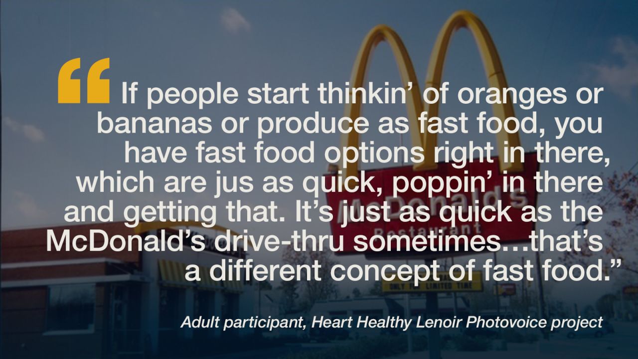 Researchers assigned 15 participants from the rural, low-income community of Lenoir County, North Carolina, to take pictures of what "cardiovascular health" means to them and their community. These are their images and words.