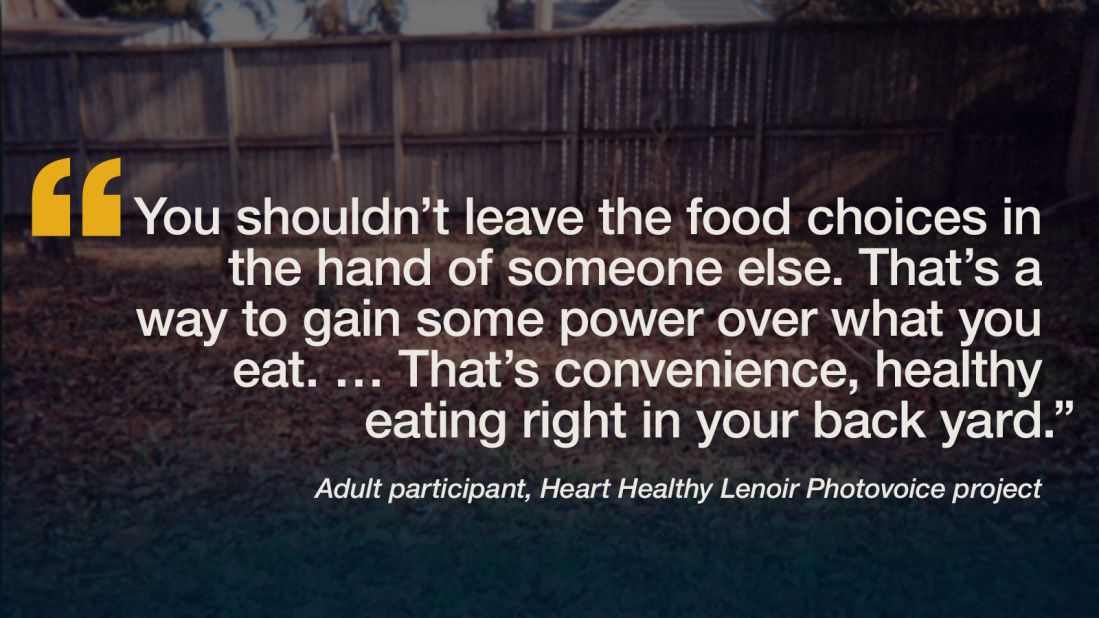 Researchers assigned 15 participants from the rural, low-income community of Lenoir County, North Carolina, to take pictures of what "cardiovascular health" means to them and their community. These are their images and words.