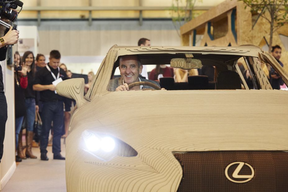 Design guru Kevin McCloud test drives the ultimate cardboard cut-out car - a faithful replica of a Lexus IS. Fitted with an electric motor, the cardboard sedan could actually be driven around.