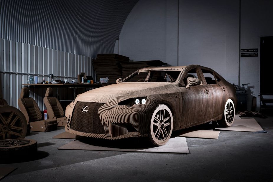 The ice-wheeled crossover isn't the first time Lexus has experimented with materials. In October, the carmaker exhibited a life-size replica of its IS sedan, made from 1,700 laser-cut sheets of cardboard.