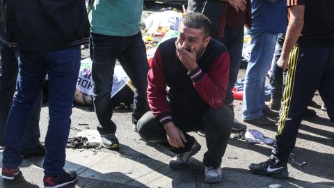A man cries at the site of the blast.