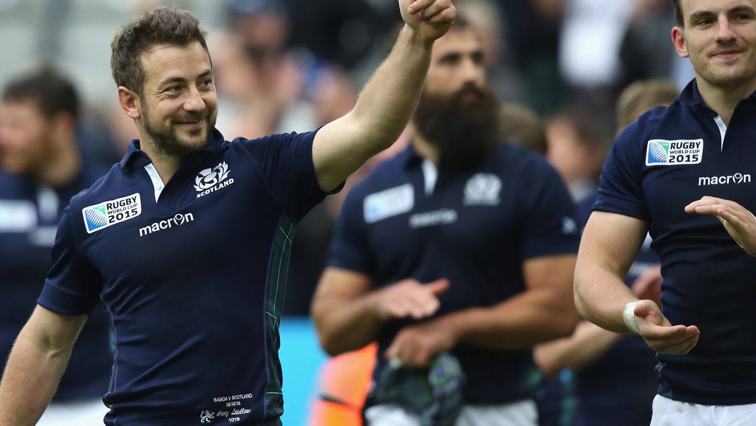A thumbs up for captain Greig Laidlaw after his match winning performance for Scotland against Samoa to seal a RWC last eight place.