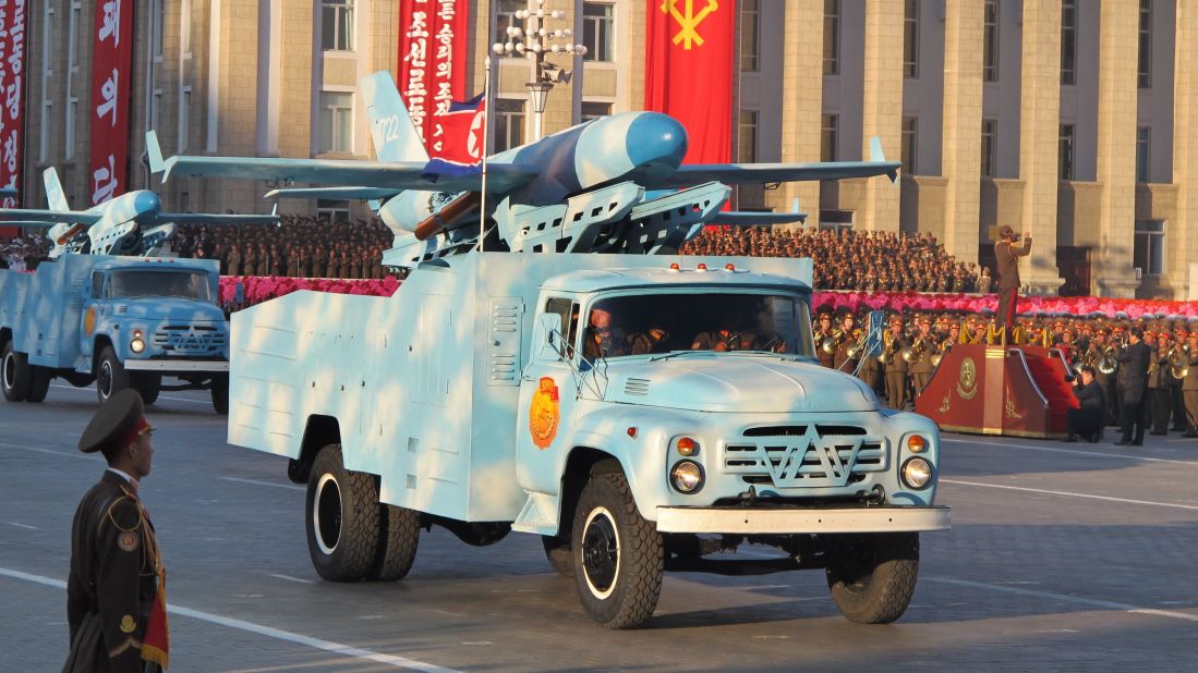 In a carefully choreographed show of strength and celebration to mark the 70th anniversary of the ruling Workers' Party, hundreds of troops marched in elaborate formations across Pyongyang's Kim Il Sung Square.