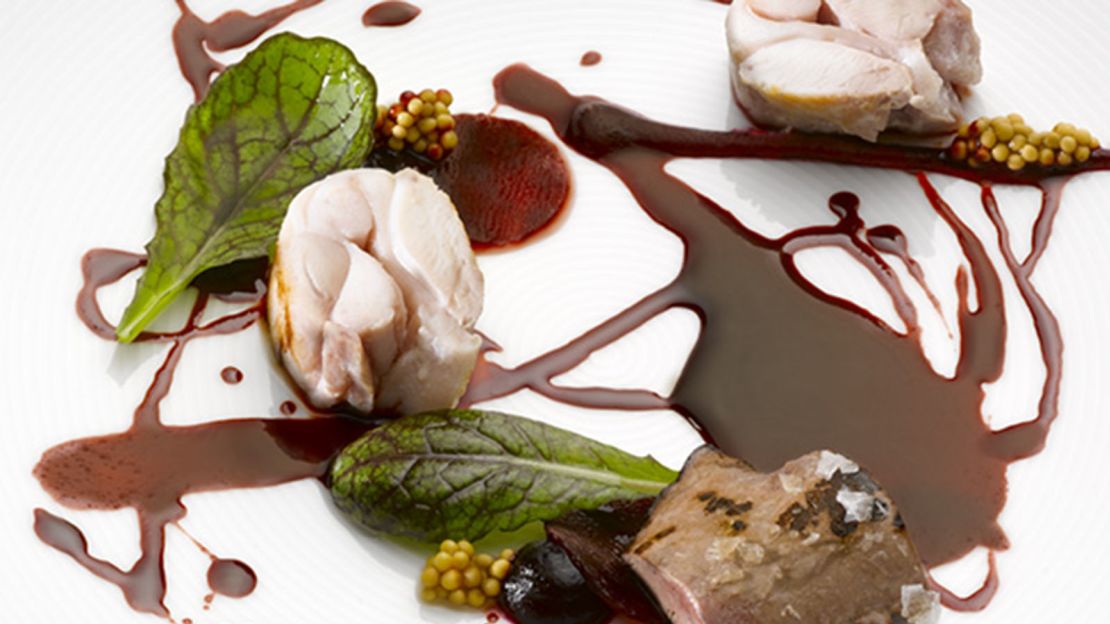 Rabbit with lard, beetroot essence and mustard.