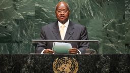 NEW YORK, NY - SEPTEMBER 24:  President of Uganda Yoweri Museveni speaks at the 69th United Nations General Assembly at United Nations Headquarters on September 24, 2014 in New York City. The annual event brings political leaders from around the globe together to report on issues meet and look for solutions. This year's General Assembly has highlighted the problem of global warming and how countries need to strive to reduce greenhouse gas emissions. (Photo by Andrew Burton/Getty Images)